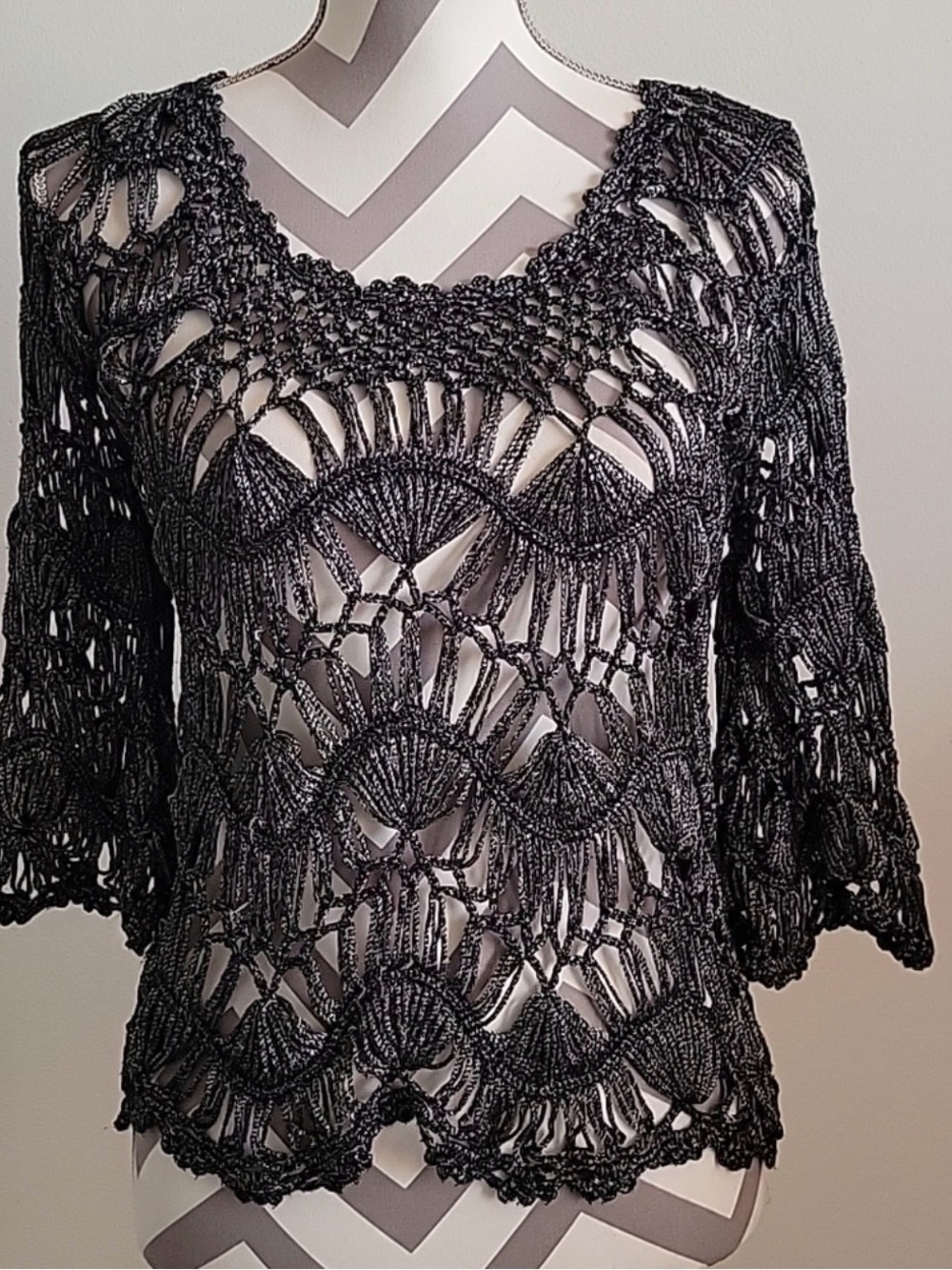 Metallic Charcoal Crochet Women’s Top